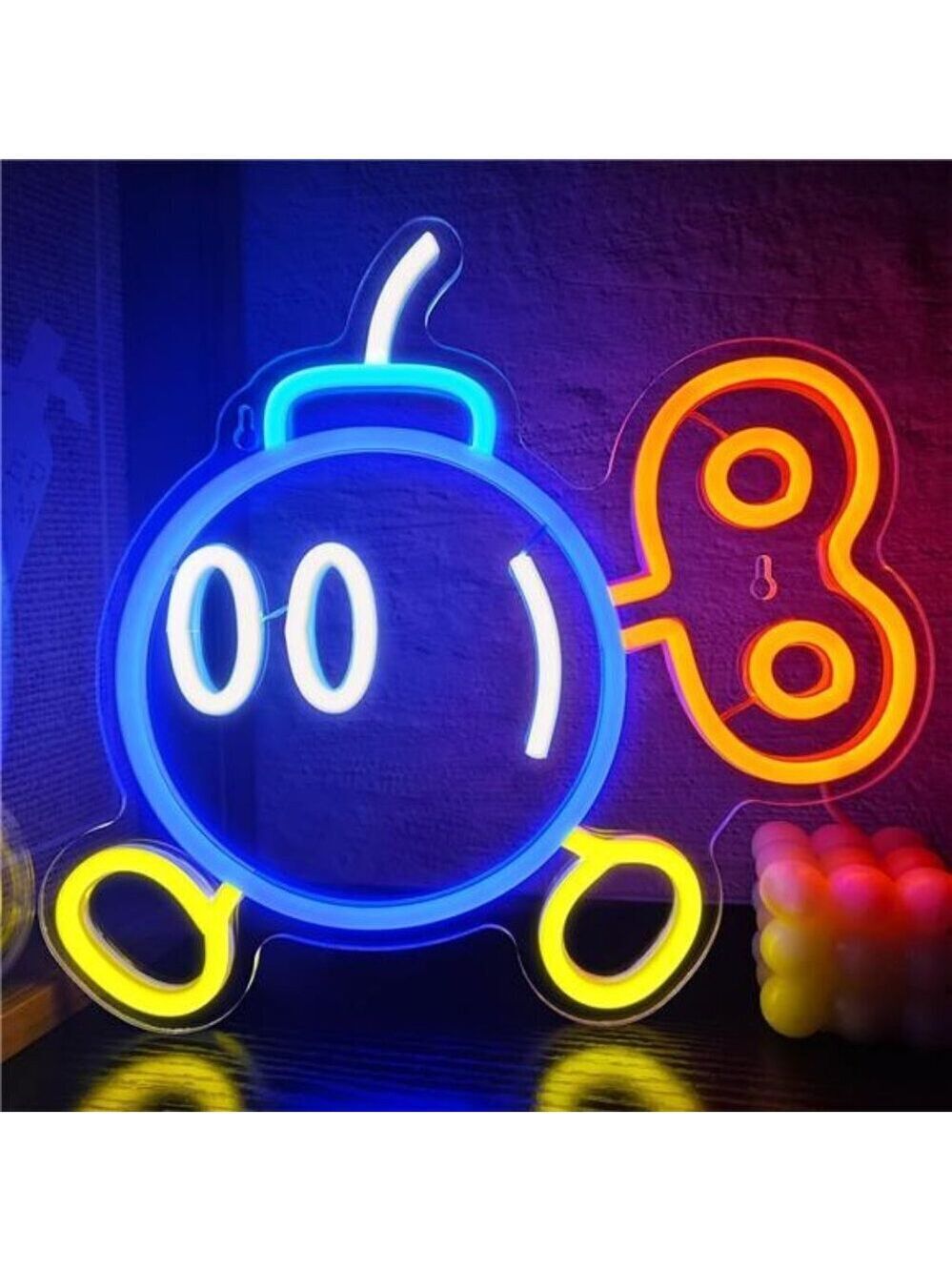 Super Mario Bros Bob-omb LED Neon Light Game Sign Room Decor Nintendo Retro NES